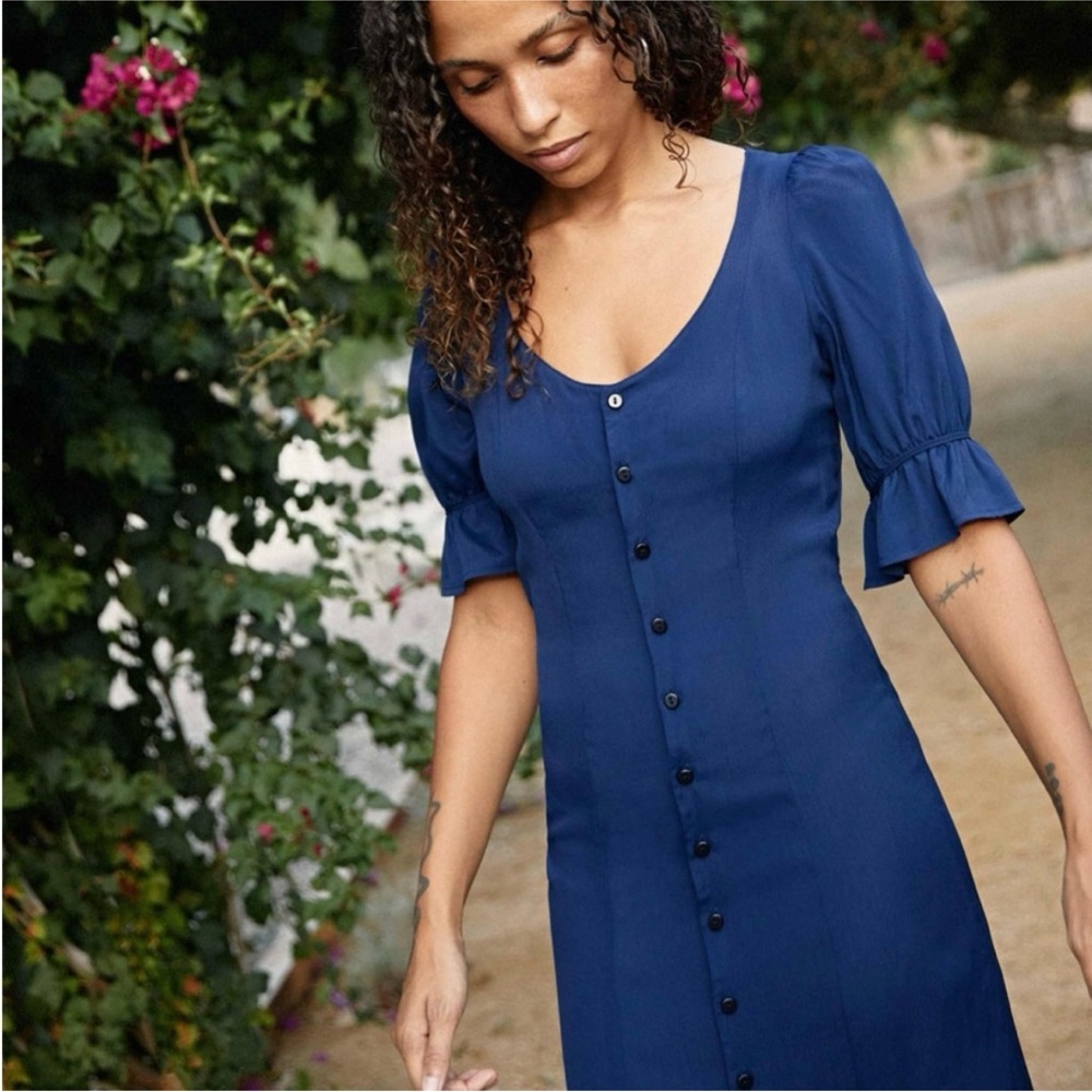 Christy Dawn Navy Button-Down Midi Dress